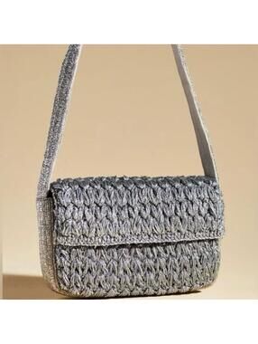 NWT Anthropologie Maeve The Fiona Beaded Bag Crochet Edition Silver Metallic